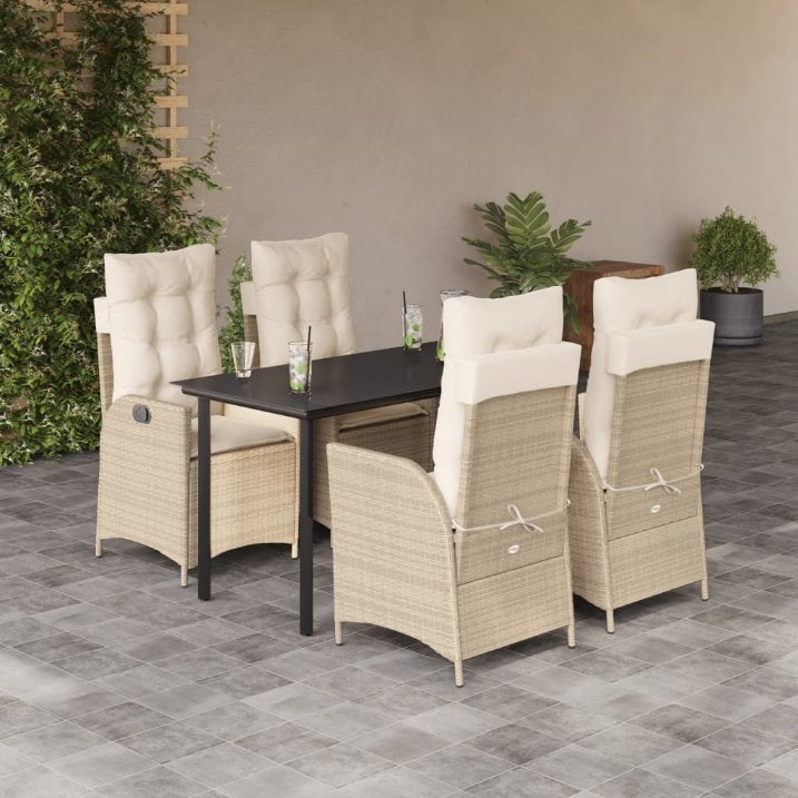 3-tlg. Garten-Essgruppe mit Kissen Beige Poly Rattan