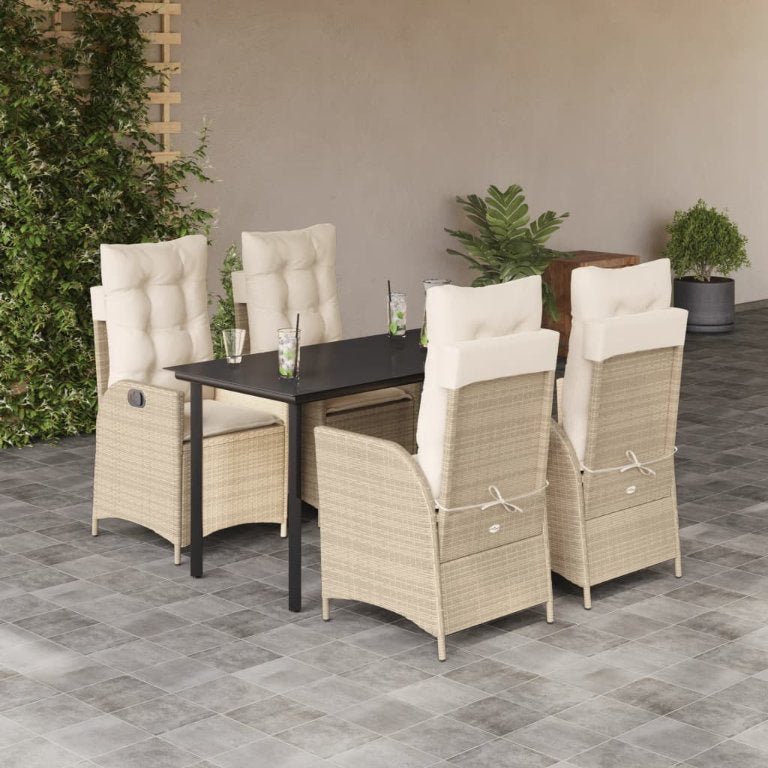 3-tlg. Garten-Essgruppe mit Kissen Beige Poly Rattan