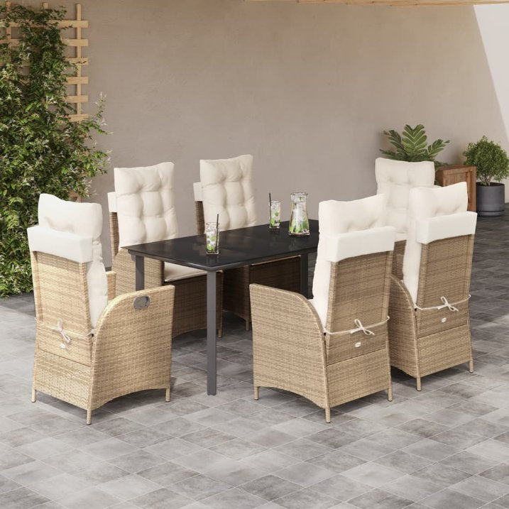 3-tlg. Garten-Essgruppe mit Kissen Beige Poly Rattan