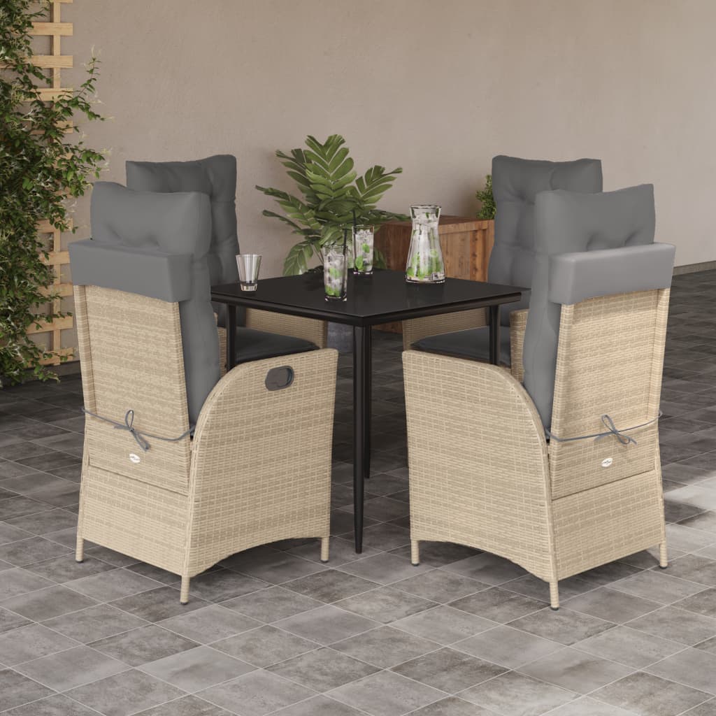 3-tlg. Garten-Essgruppe mit Kissen Beige Poly Rattan