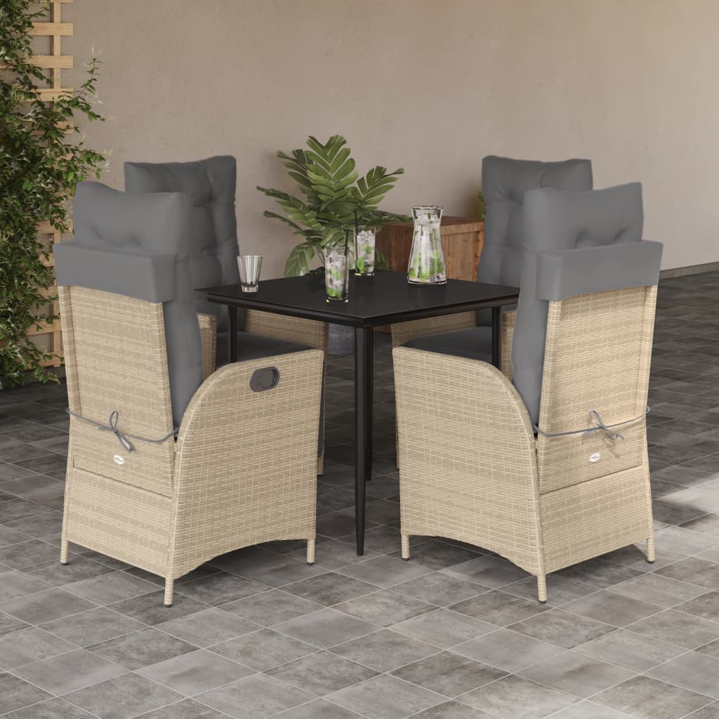 3-tlg. Garten-Essgruppe mit Kissen Beige Poly Rattan