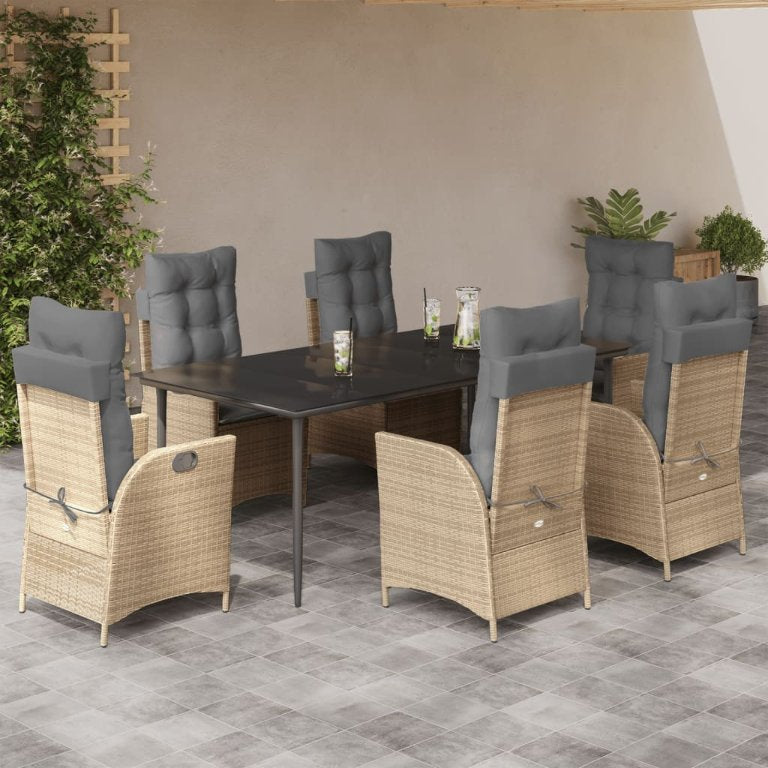 3-tlg. Garten-Essgruppe mit Kissen Beige Poly Rattan