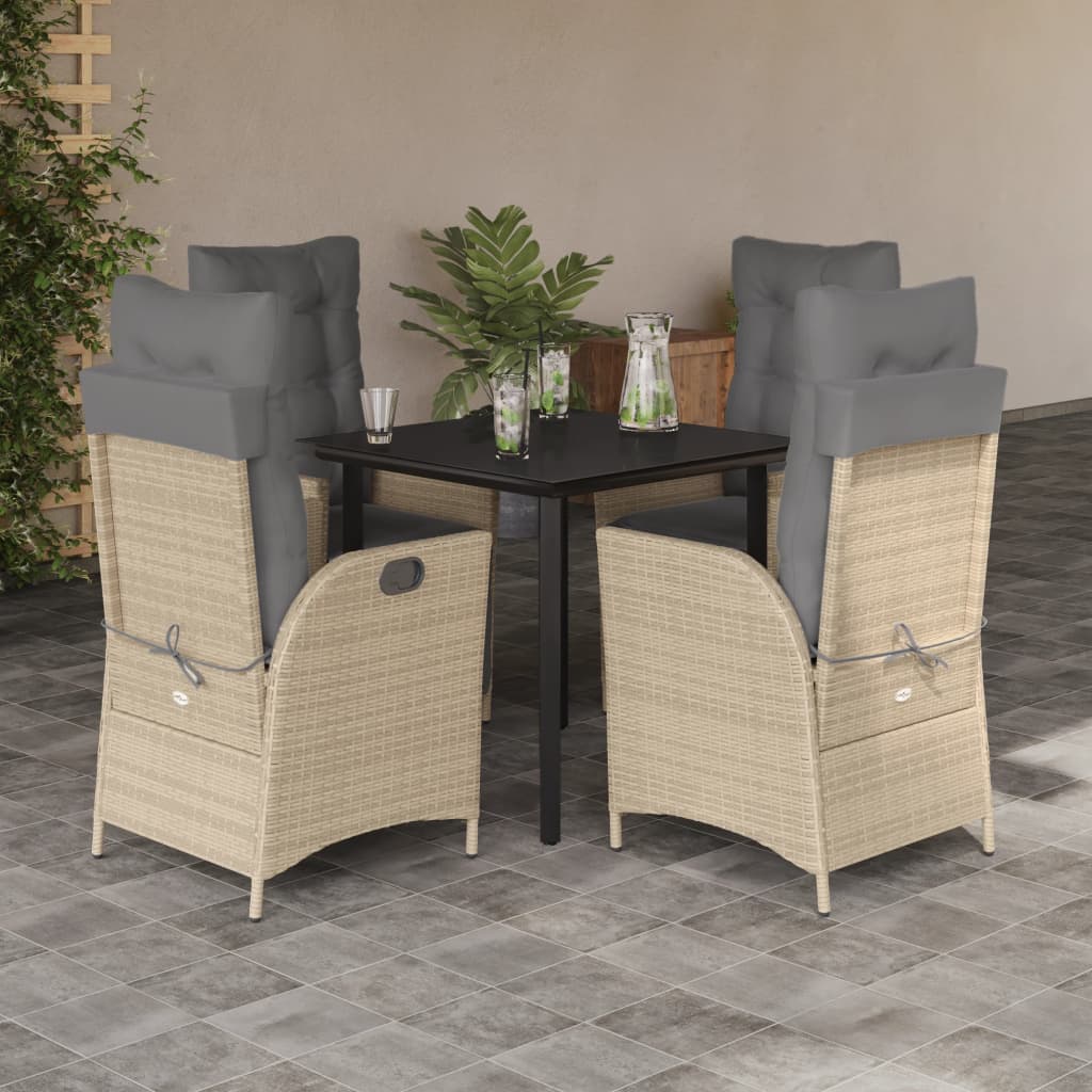 3-tlg. Garten-Essgruppe mit Kissen Beige Poly Rattan