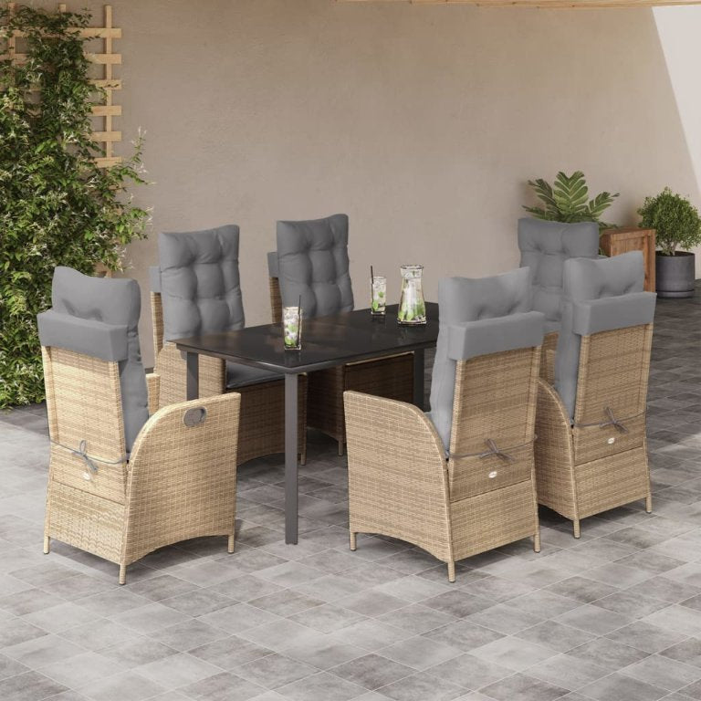 3-tlg. Garten-Essgruppe mit Kissen Beige Poly Rattan