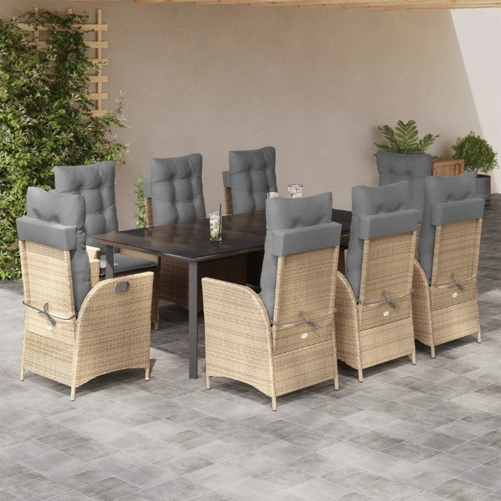 3-tlg. Garten-Essgruppe mit Kissen Beige Poly Rattan