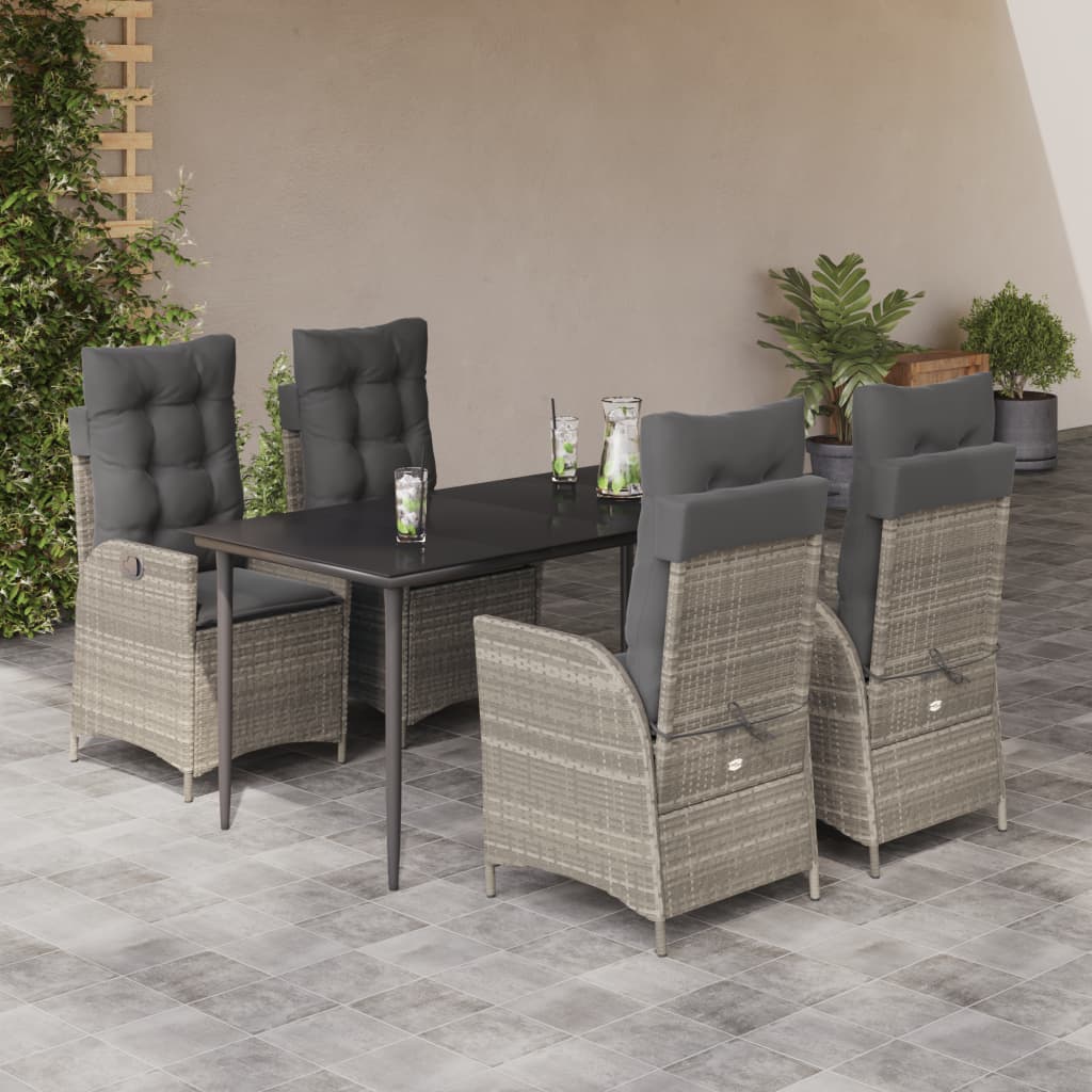 3-tlg. Garten-Essgruppe mit Kissen Hellgrau Poly Rattan