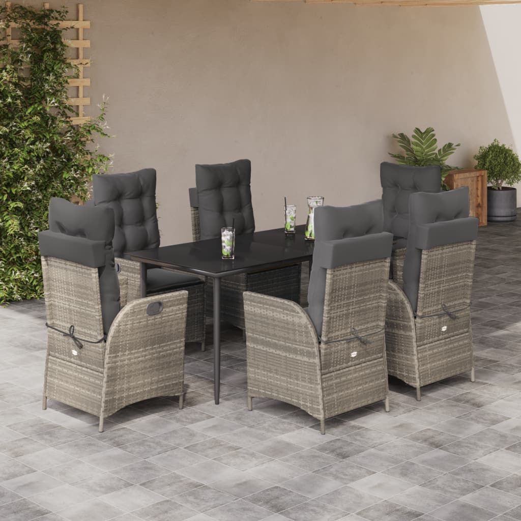 3-tlg. Garten-Essgruppe mit Kissen Hellgrau Poly Rattan