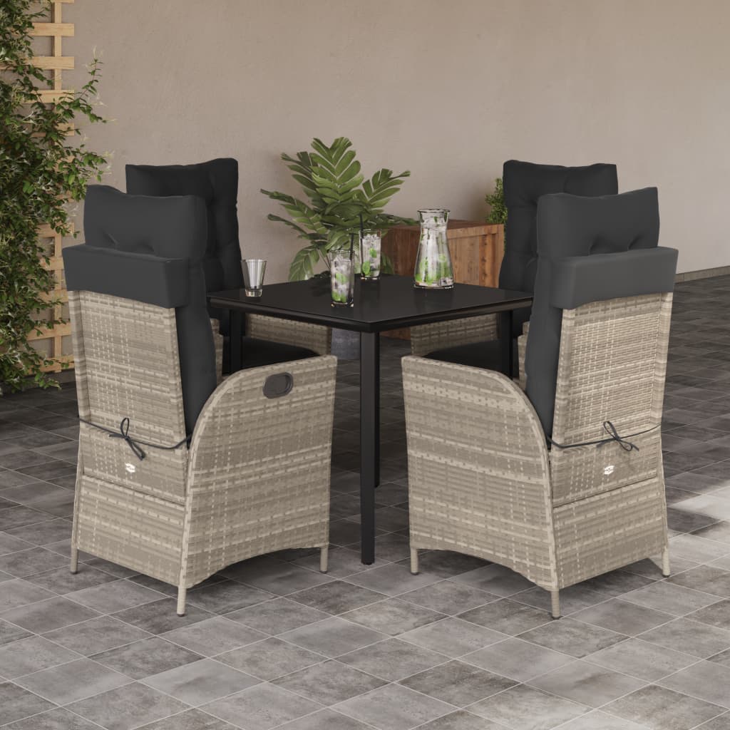 3-tlg. Garten-Essgruppe mit Kissen Hellgrau Poly Rattan