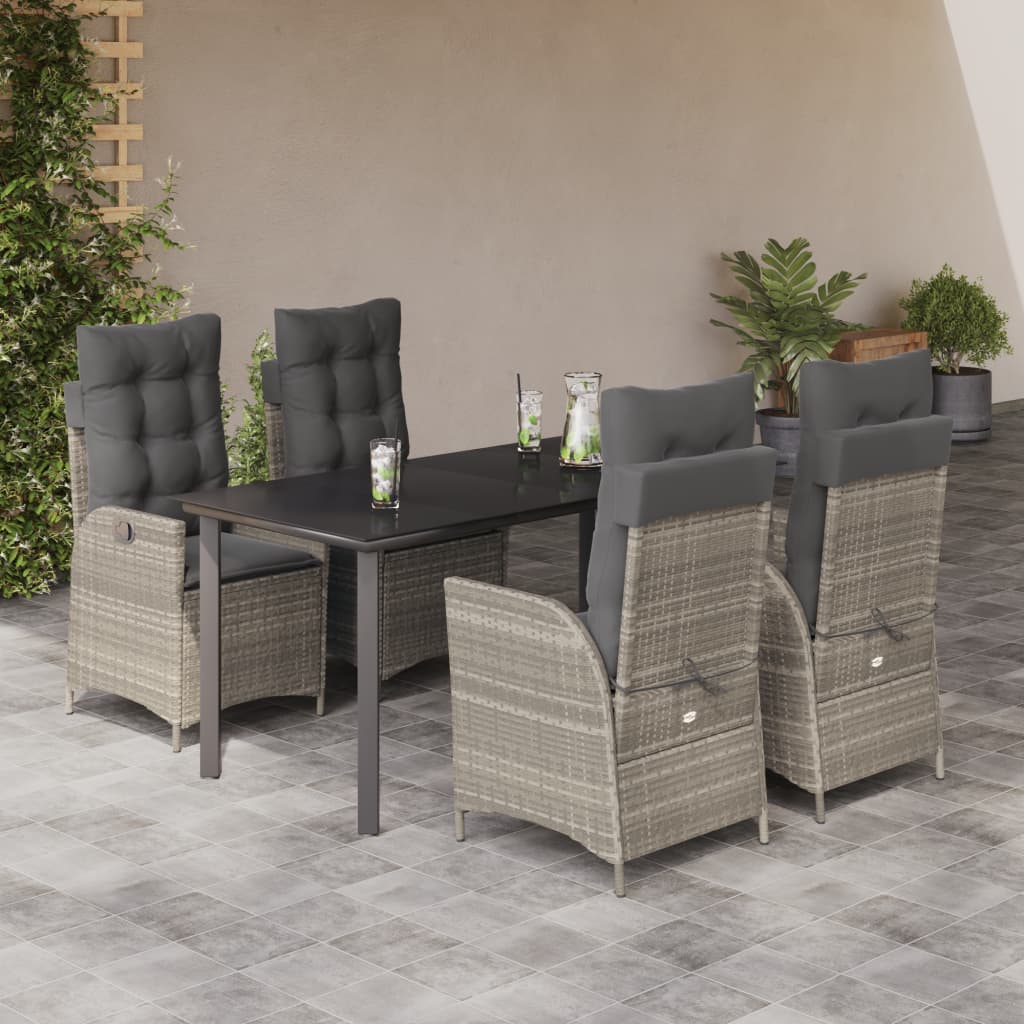 3-tlg. Garten-Essgruppe mit Kissen Hellgrau Poly Rattan