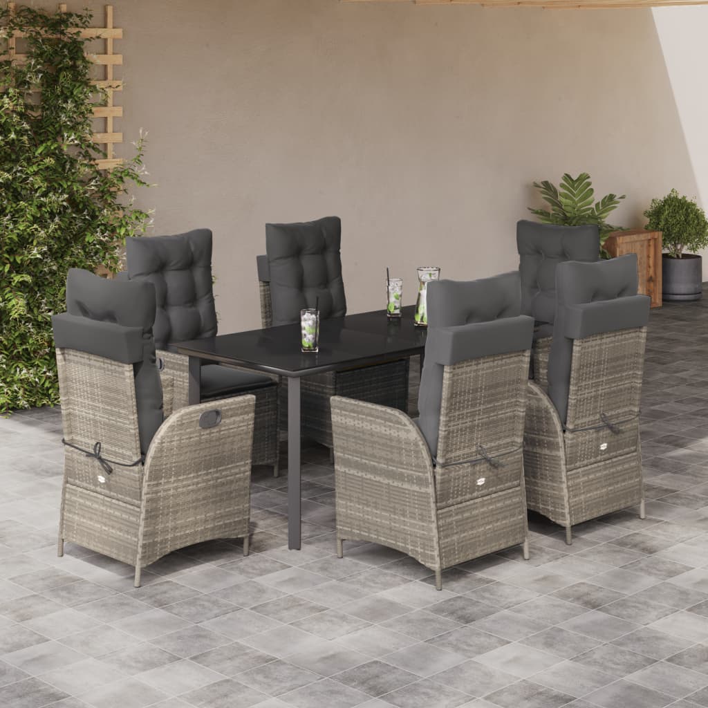 3-tlg. Garten-Essgruppe mit Kissen Hellgrau Poly Rattan