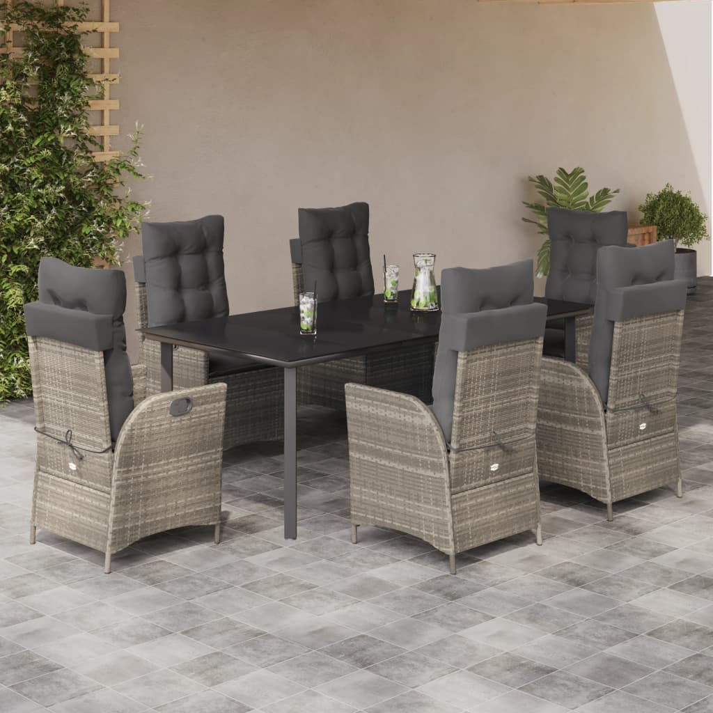 3-tlg. Garten-Essgruppe mit Kissen Hellgrau Poly Rattan