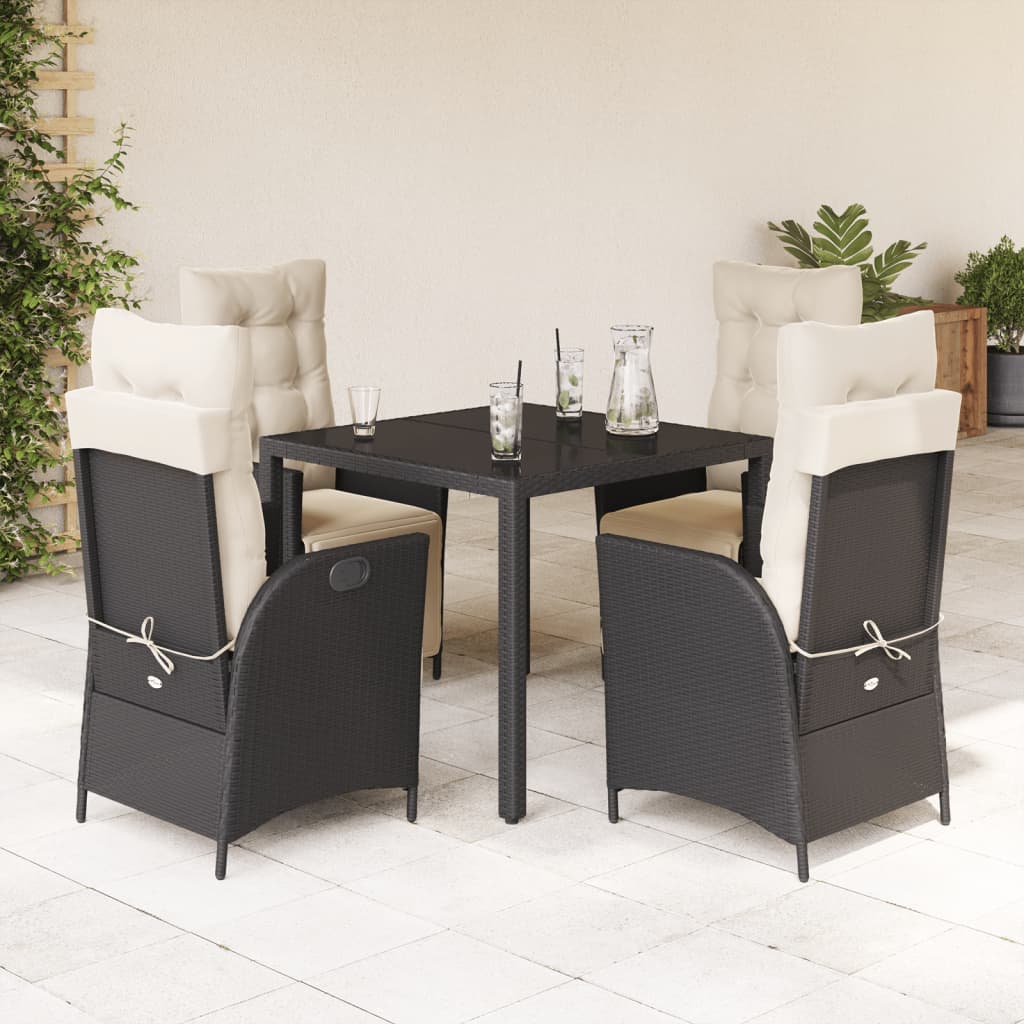 3-tlg. Garten-Essgruppe mit Kissen Schwarz Poly Rattan