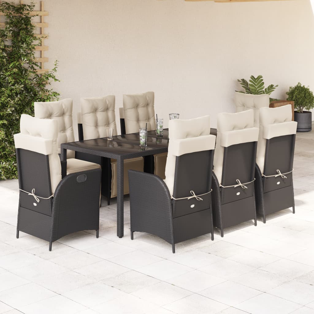 3-tlg. Garten-Essgruppe mit Kissen Schwarz Poly Rattan