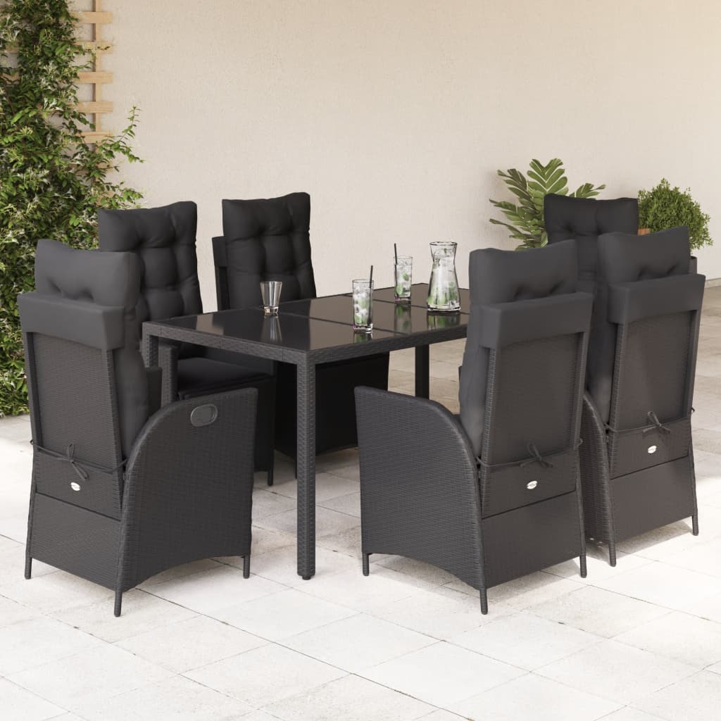 3-tlg. Garten-Essgruppe mit Kissen Schwarz Poly Rattan