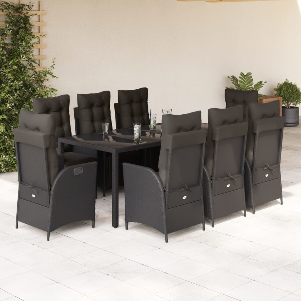 3-tlg. Garten-Essgruppe mit Kissen Schwarz Poly Rattan