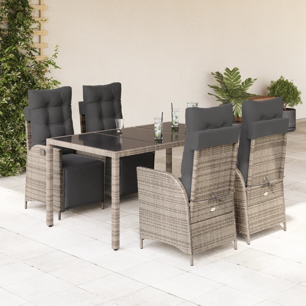 3-tlg. Garten-Essgruppe mit Kissen Schwarz Poly Rattan