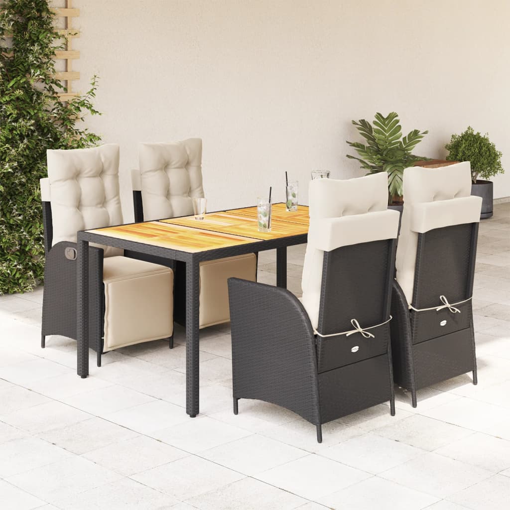 3-tlg. Garten-Essgruppe mit Kissen Schwarz Poly Rattan