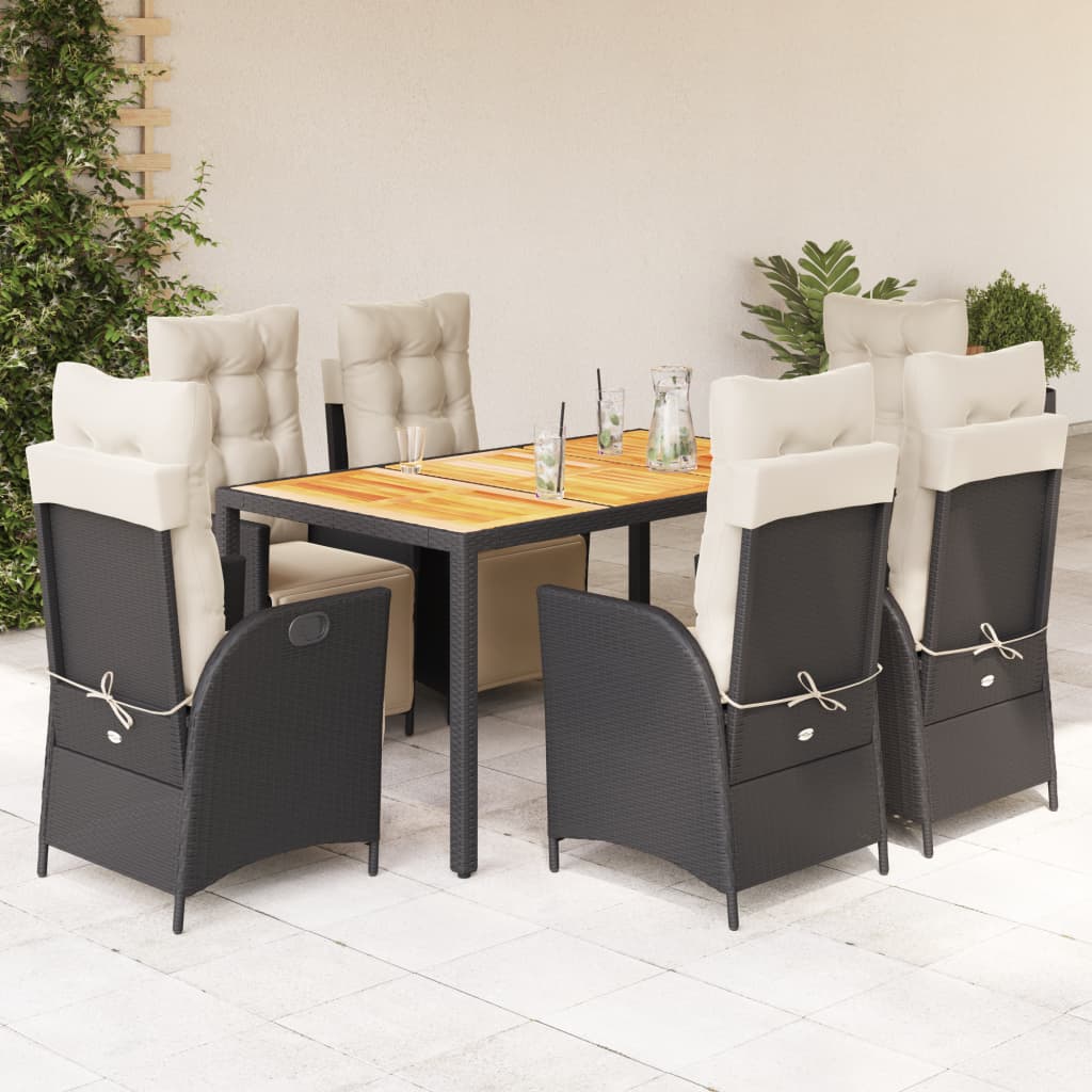 3-tlg. Garten-Essgruppe mit Kissen Schwarz Poly Rattan