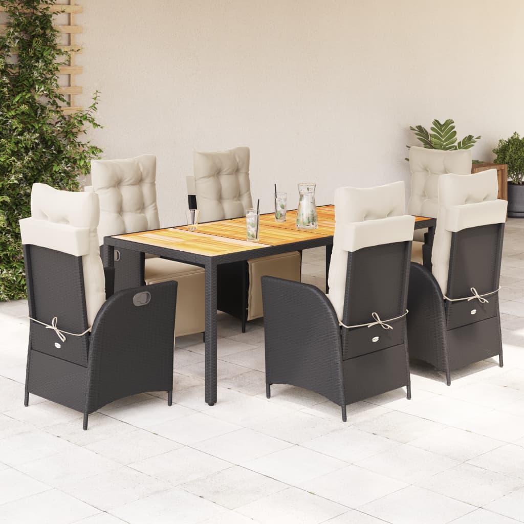 3-tlg. Garten-Essgruppe mit Kissen Schwarz Poly Rattan