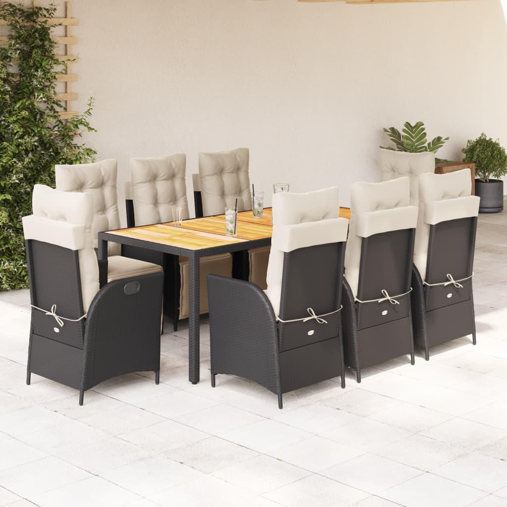 3-tlg. Garten-Essgruppe mit Kissen Schwarz Poly Rattan