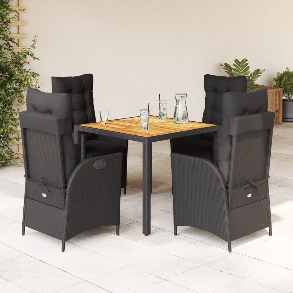 3-tlg. Garten-Essgruppe mit Kissen Schwarz Poly Rattan