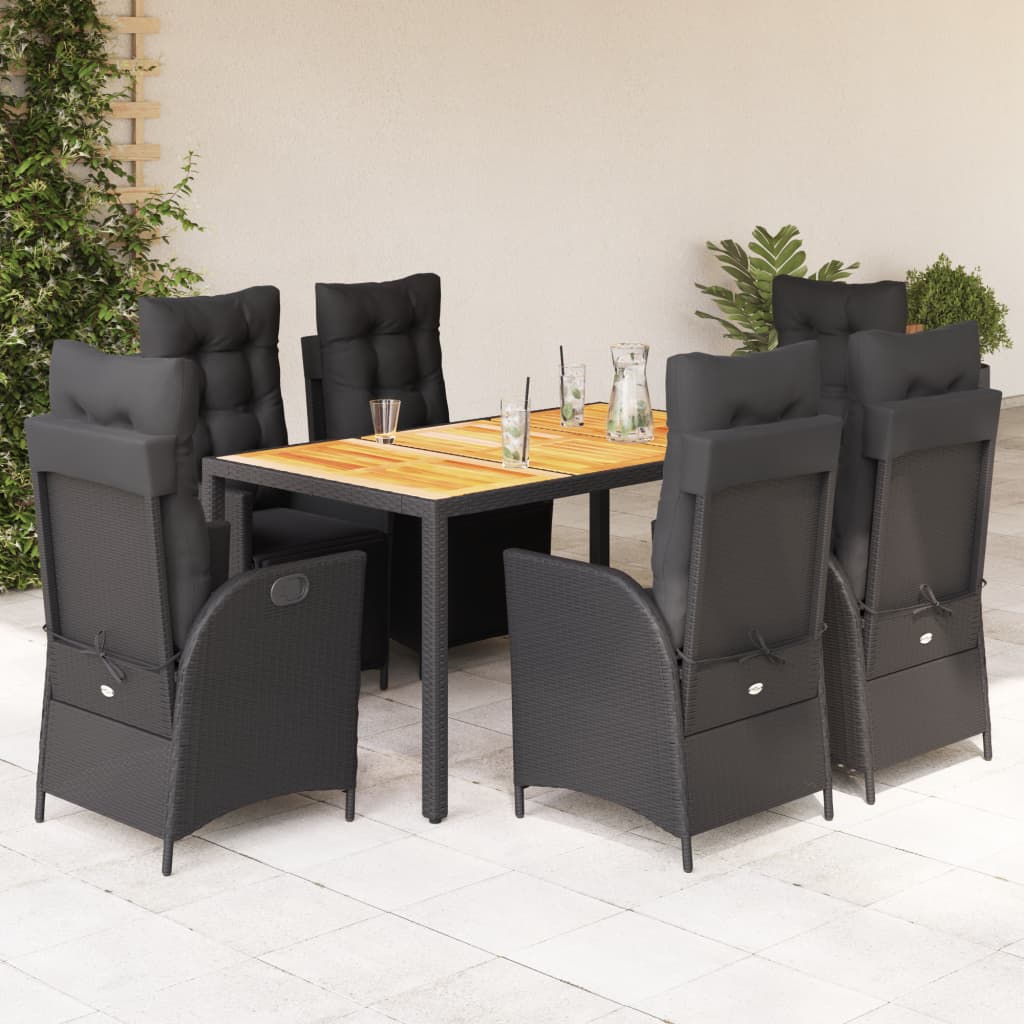 3-tlg. Garten-Essgruppe mit Kissen Schwarz Poly Rattan