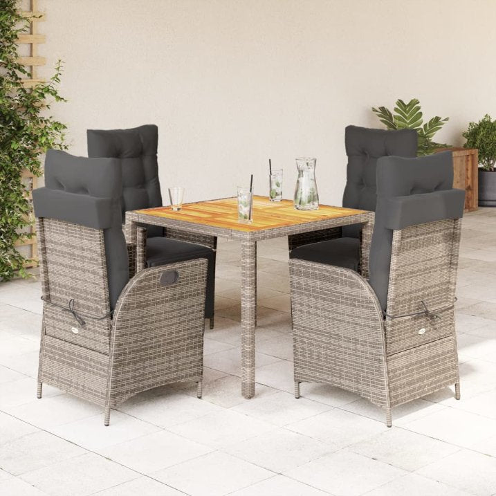 3-tlg. Garten-Essgruppe mit Kissen Schwarz Poly Rattan