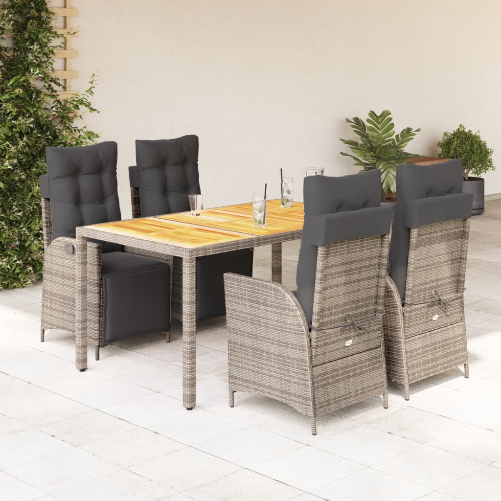 3-tlg. Garten-Essgruppe mit Kissen Schwarz Poly Rattan