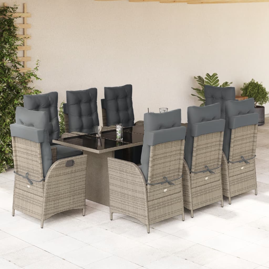 7-tlg. Garten-Essgruppe mit Kissen Schwarz Poly Rattan