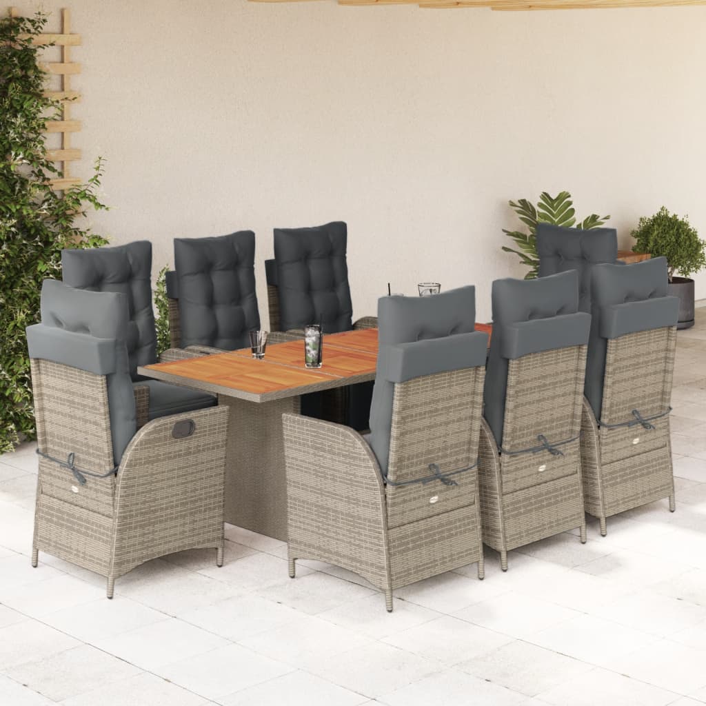 7-tlg. Garten-Essgruppe mit Kissen Schwarz Poly Rattan