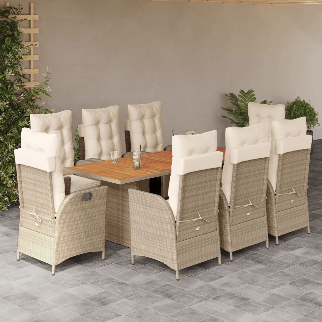 7-tlg. Garten-Essgruppe mit Kissen Schwarz Poly Rattan