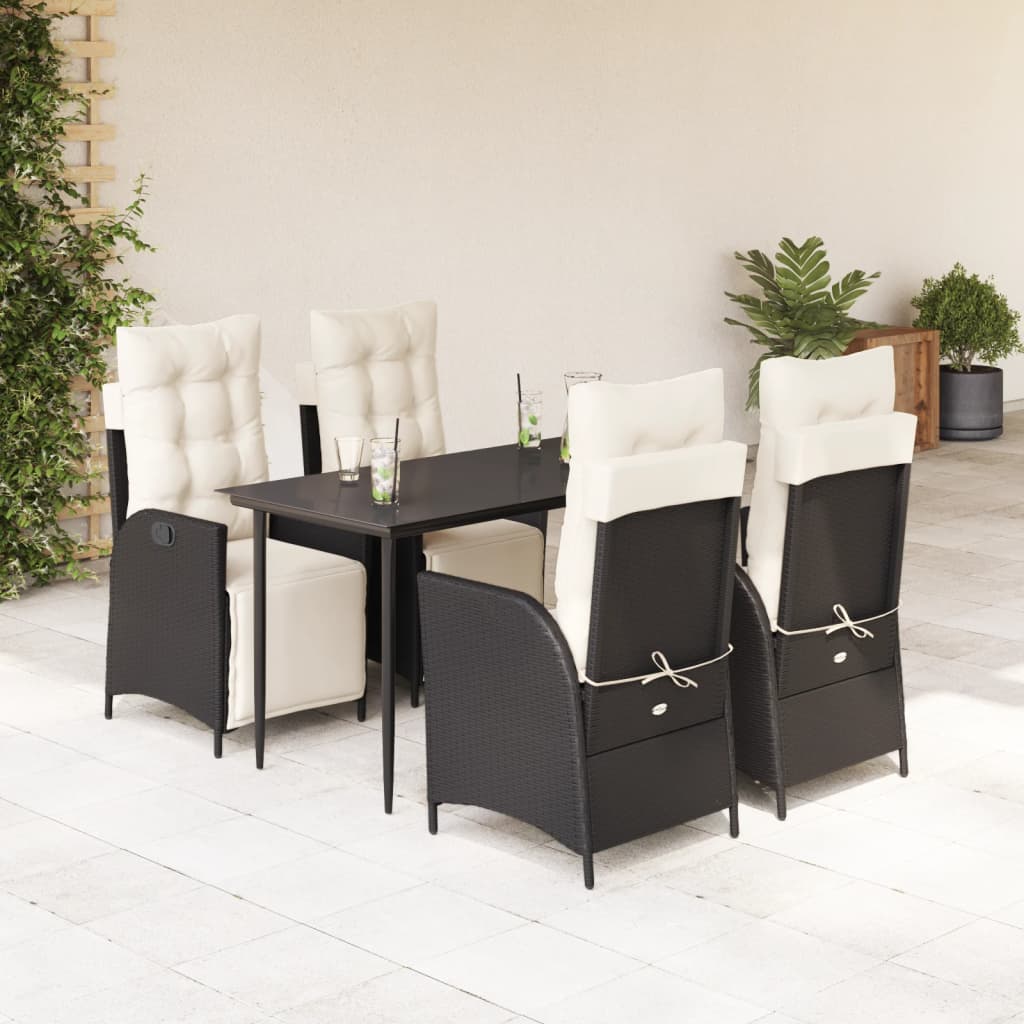 3-tlg. Garten-Essgruppe mit Kissen Schwarz Poly Rattan