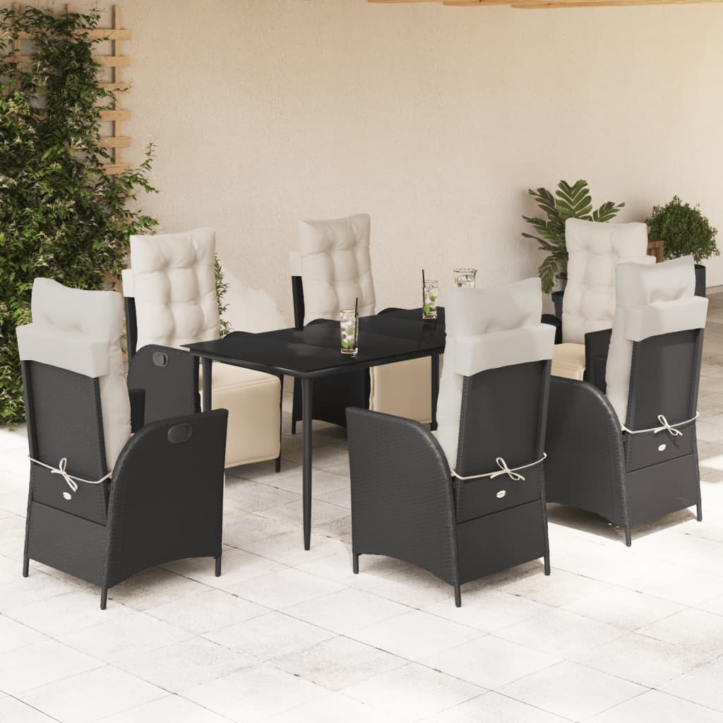 3-tlg. Garten-Essgruppe mit Kissen Schwarz Poly Rattan