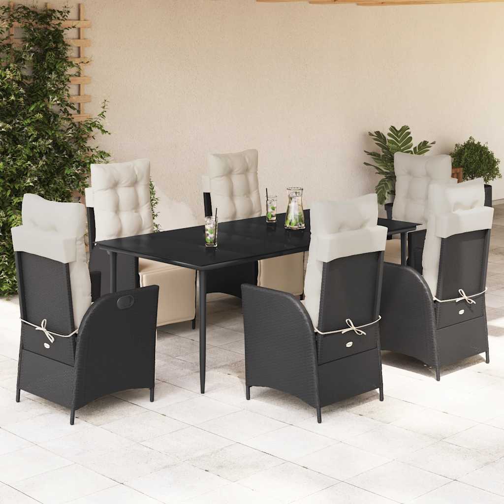 3-tlg. Garten-Essgruppe mit Kissen Schwarz Poly Rattan
