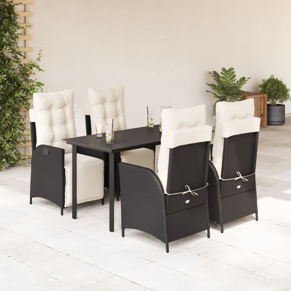 3-tlg. Garten-Essgruppe mit Kissen Schwarz Poly Rattan