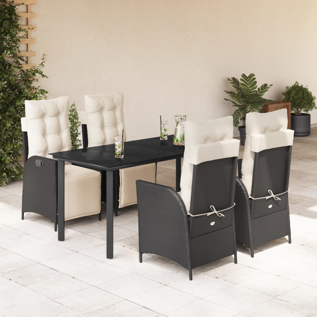 3-tlg. Garten-Essgruppe mit Kissen Schwarz Poly Rattan
