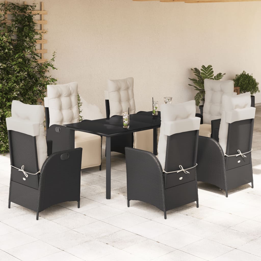 3-tlg. Garten-Essgruppe mit Kissen Schwarz Poly Rattan