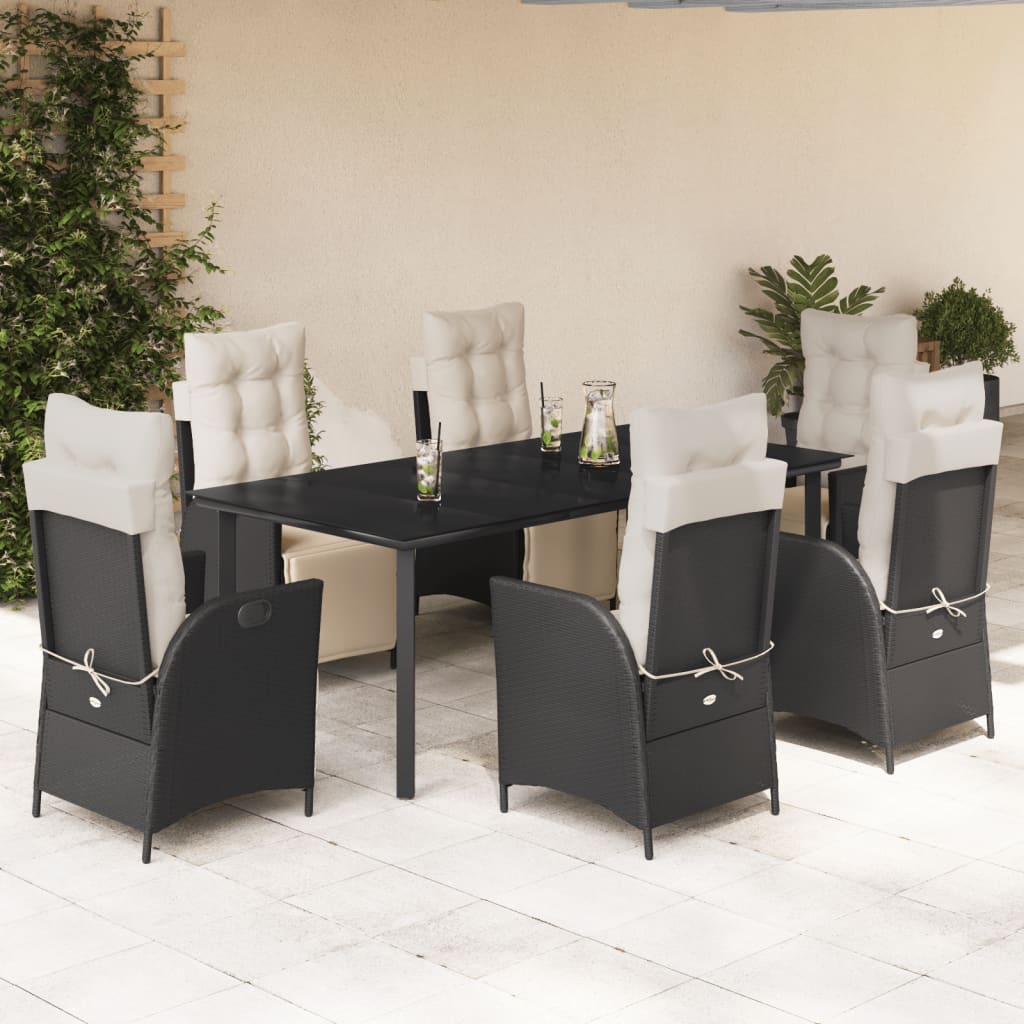 3-tlg. Garten-Essgruppe mit Kissen Schwarz Poly Rattan