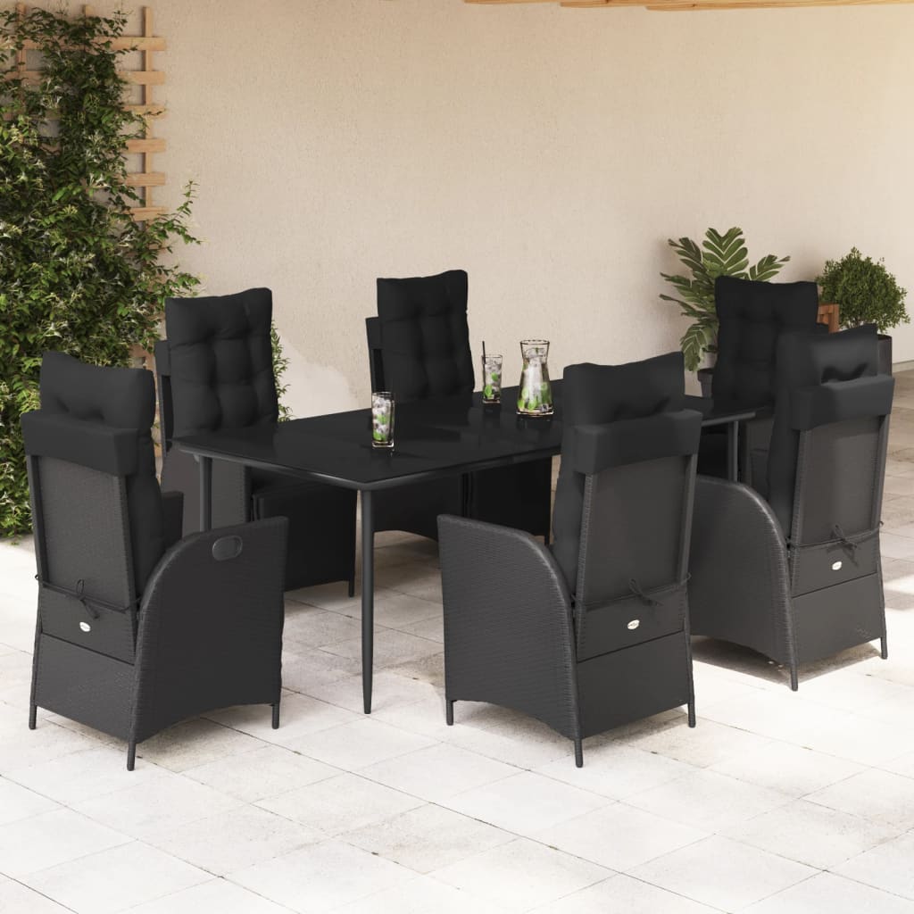 3-tlg. Garten-Essgruppe mit Kissen Schwarz Poly Rattan