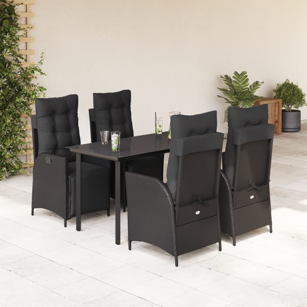 3-tlg. Garten-Essgruppe mit Kissen Schwarz Poly Rattan