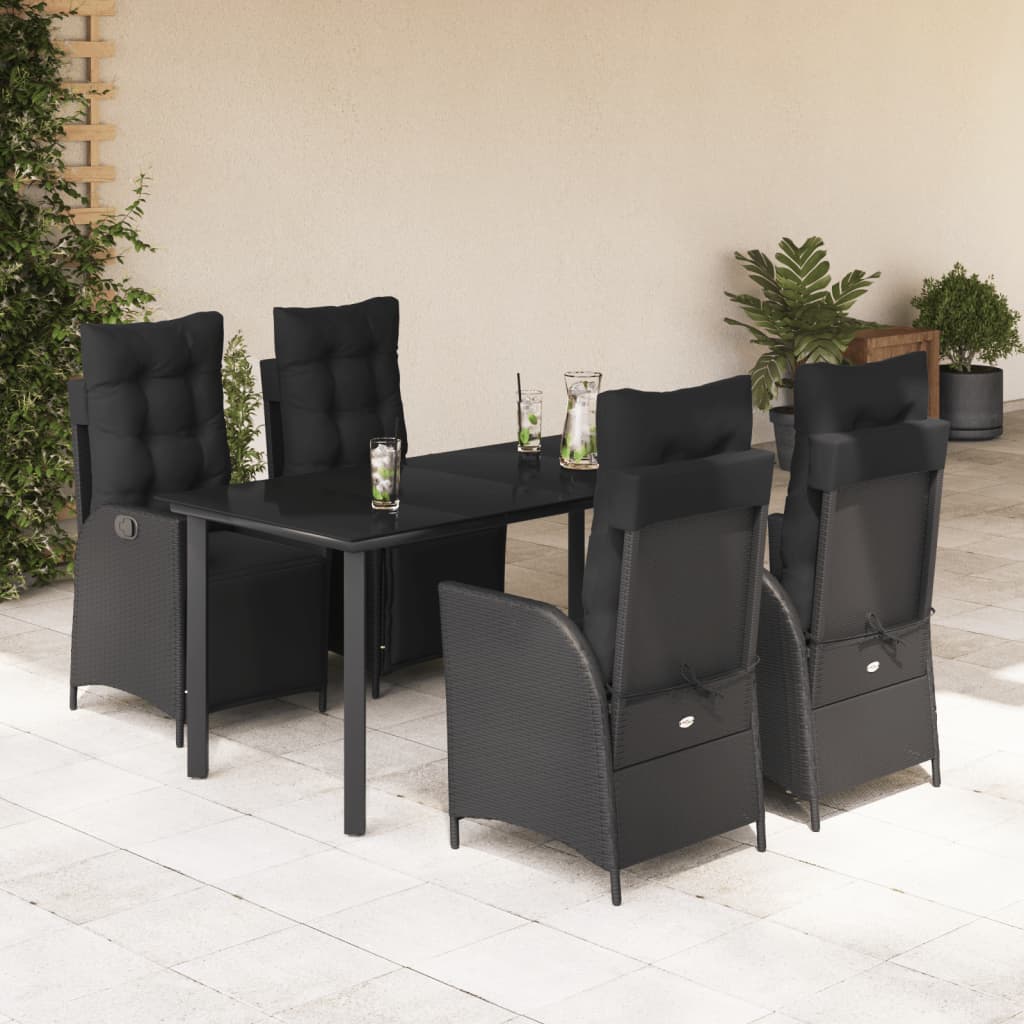 3-tlg. Garten-Essgruppe mit Kissen Schwarz Poly Rattan