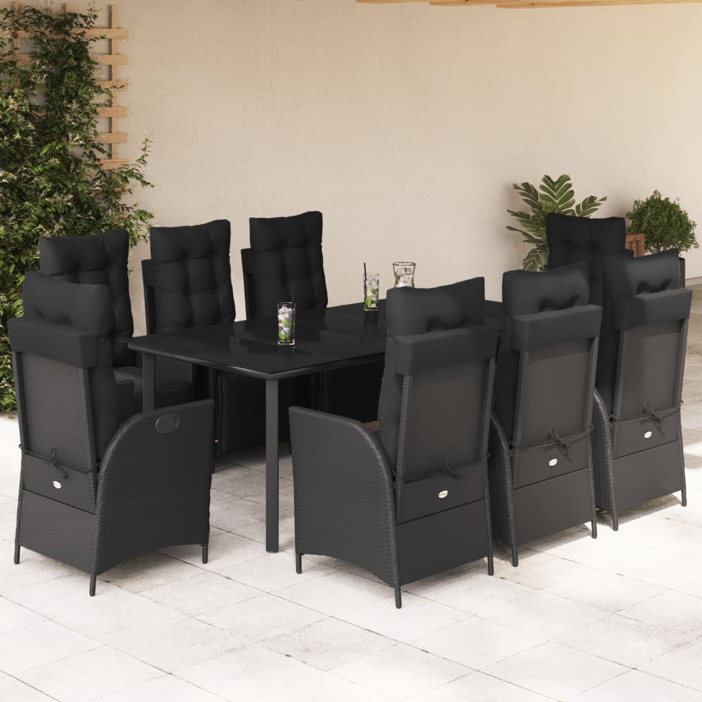 3-tlg. Garten-Essgruppe mit Kissen Schwarz Poly Rattan