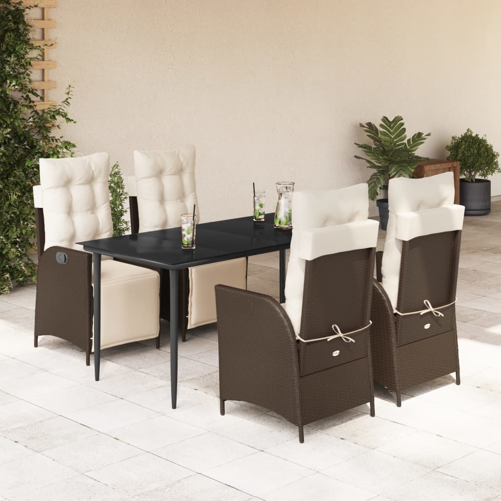 3-tlg. Garten-Essgruppe mit Kissen Braun Poly Rattan