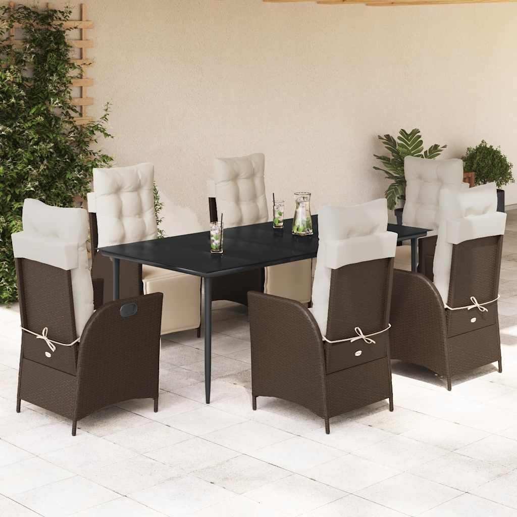3-tlg. Garten-Essgruppe mit Kissen Braun Poly Rattan