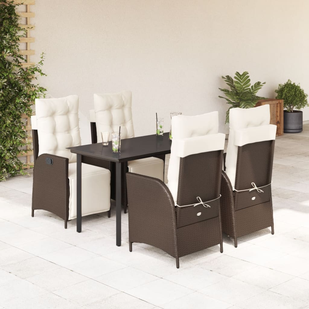 3-tlg. Garten-Essgruppe mit Kissen Braun Poly Rattan