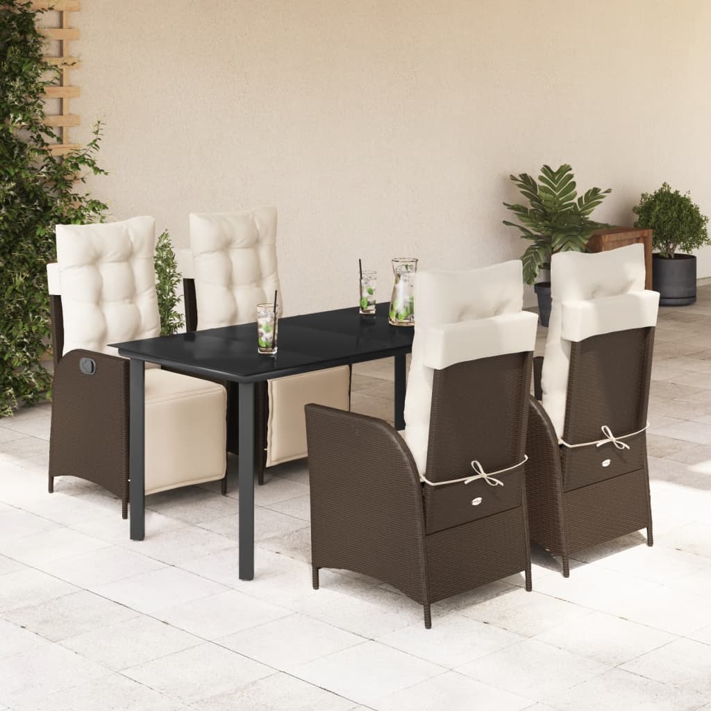 3-tlg. Garten-Essgruppe mit Kissen Braun Poly Rattan