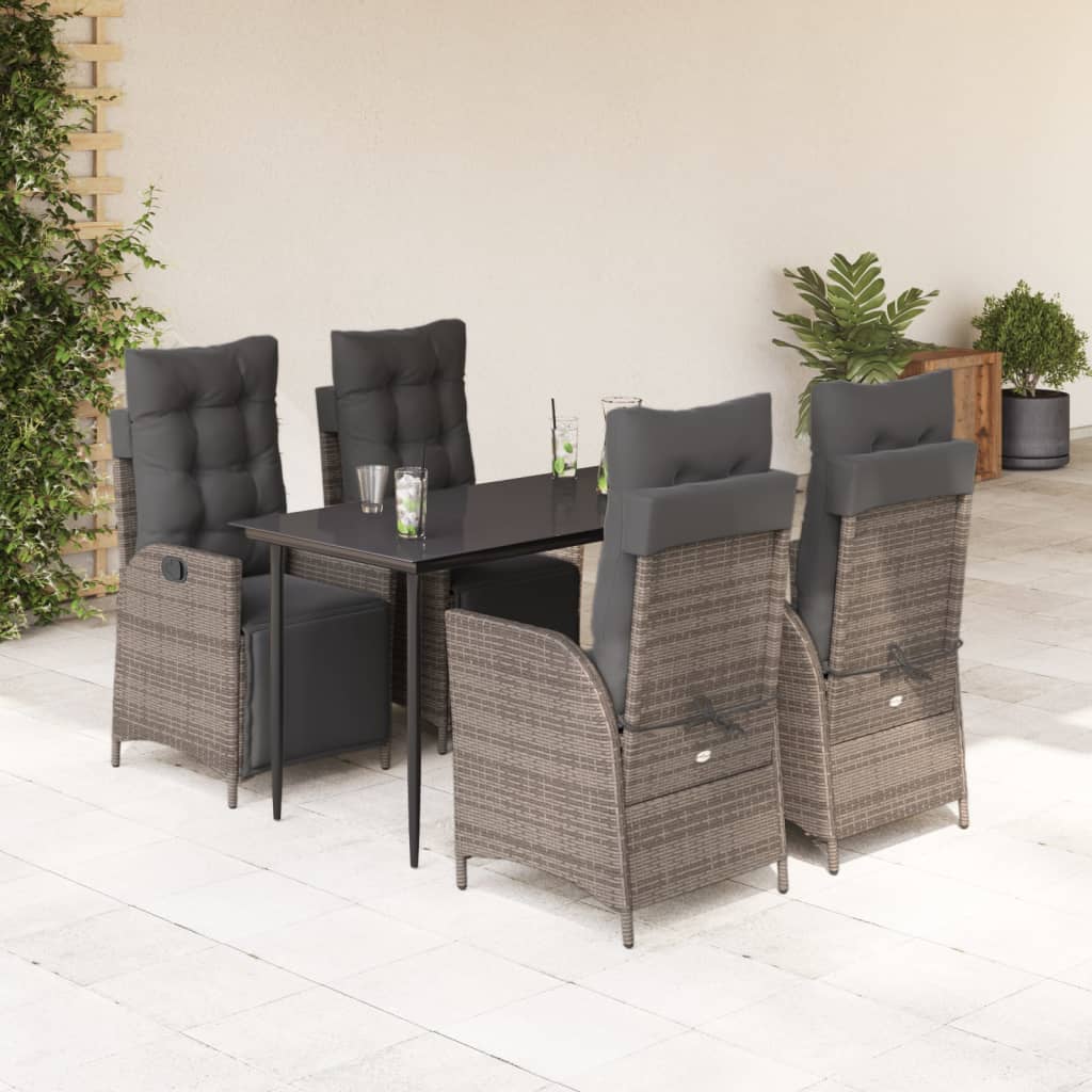 3-tlg. Garten-Essgruppe mit Kissen Grau Poly Rattan