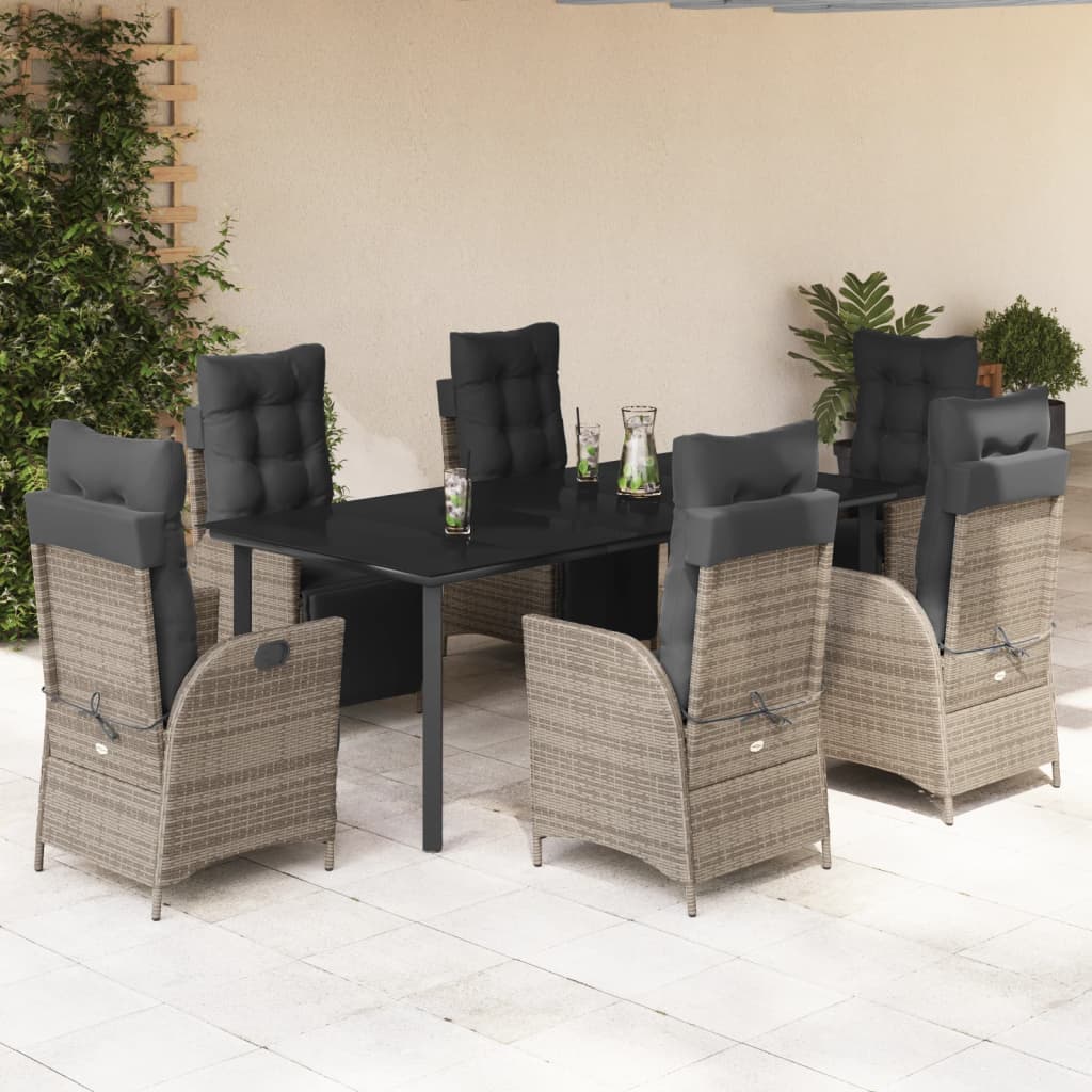 3-tlg. Garten-Essgruppe mit Kissen Grau Poly Rattan