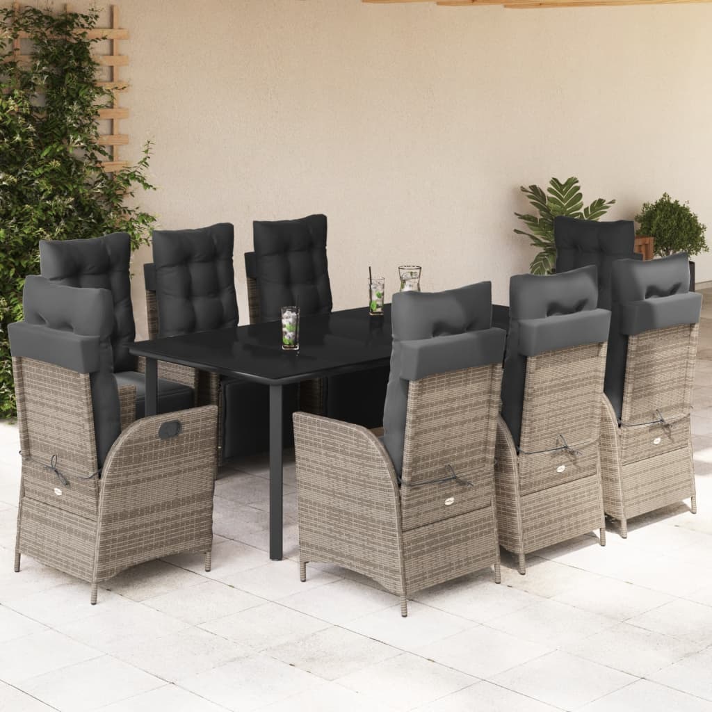 3-tlg. Garten-Essgruppe mit Kissen Grau Poly Rattan
