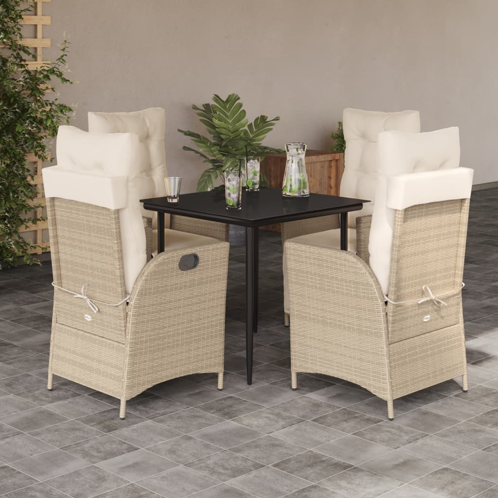 3-tlg. Garten-Essgruppe mit Kissen Beige Poly Rattan
